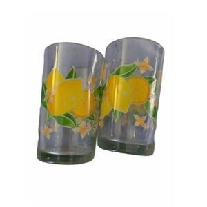 Vintage 50s or 60s Juice Glasses (2) with Embossed Lemons
